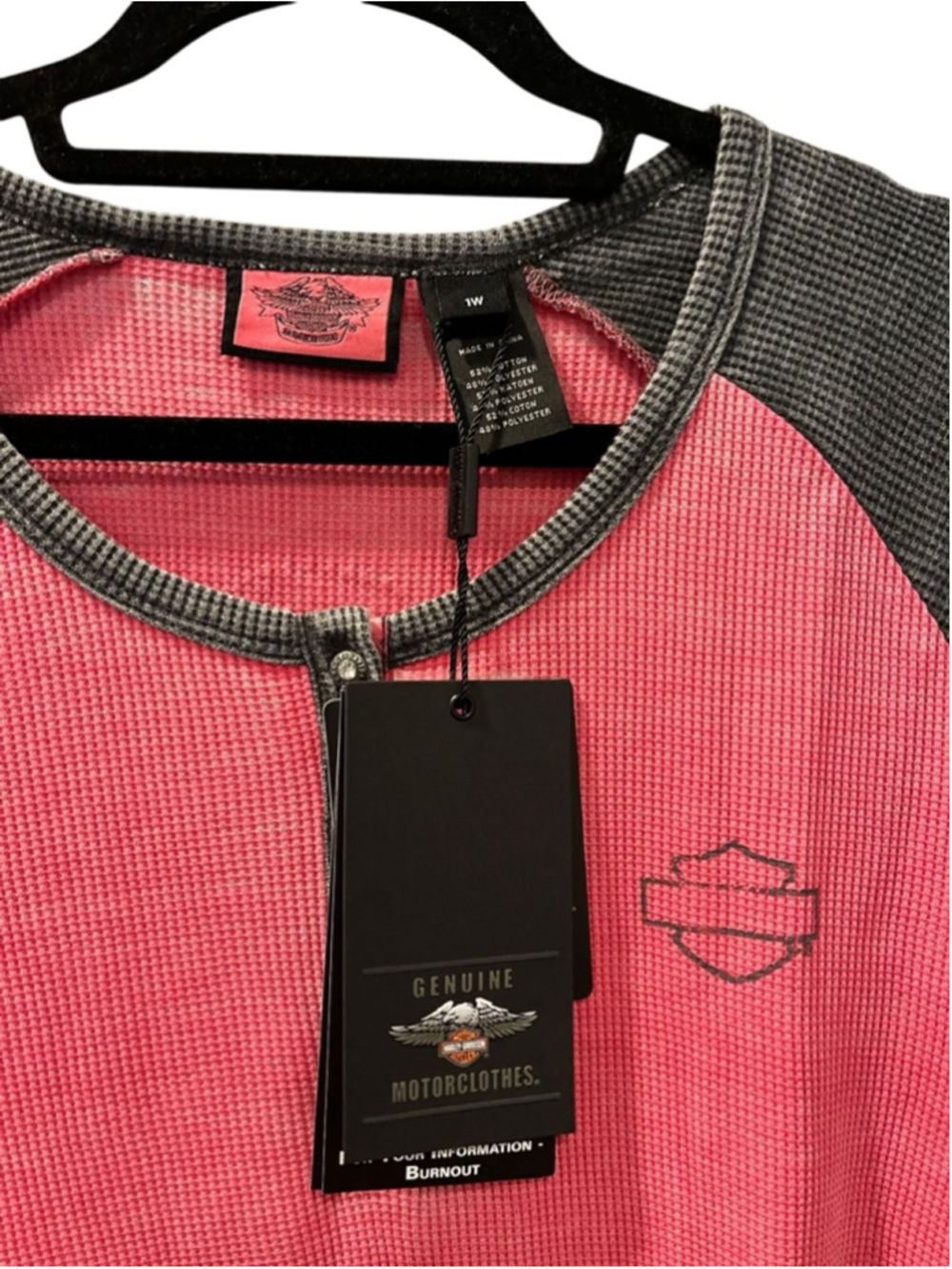 Harley Davidson NWT 2017 Pink Label Waffle Knit Henley Shirt Size 1XL Motorcycle - Picture 3 of 10